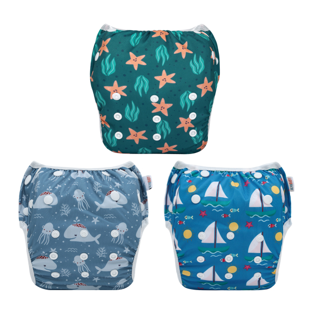 3-Pack Reusable Swim Diapers - One Size Adjustable Swimwears for Infants & Toddlers