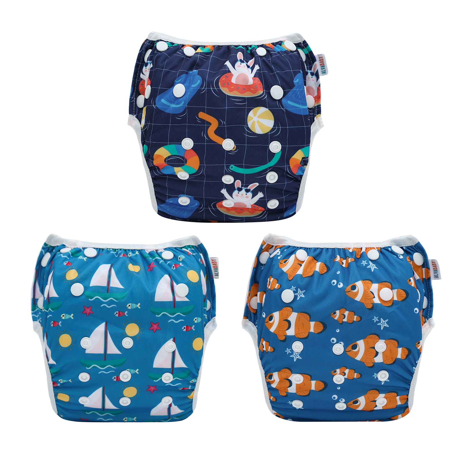 3-Pack Reusable Swim Diapers - One Size Adjustable Swimwears for Infants & Toddlers
