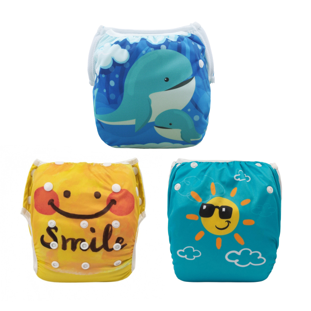 3-Pack Reusable Swim Diapers - One Size Adjustable Swimwears for Infants & Toddlers