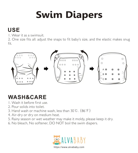 ALVABABY 2PCS Reusable Swim Diaper - Adjustable One Size Swimwear for Infants & Toddlers (2SW-WZ06)