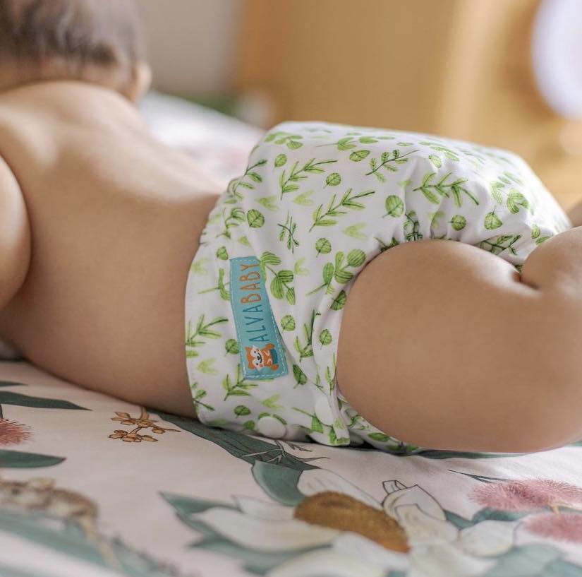 ALVABABY Big Size Cloth Diaper | Adjustable & Leakproof (Green Leaves, ZH187A)