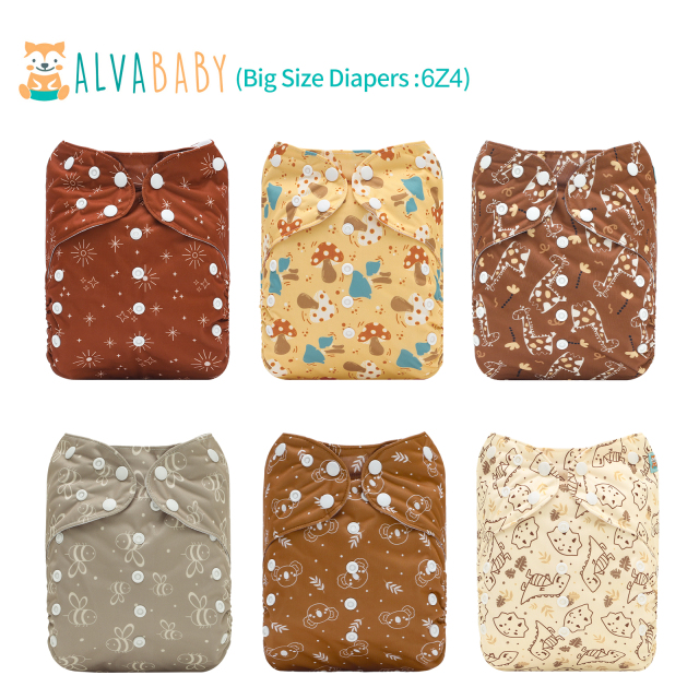 6-Pack Big Size Cloth Diapers with 6 Microfiber Inserts(4 Layer) - Adjustable & Reusable Pocket Diapers for Toddlers