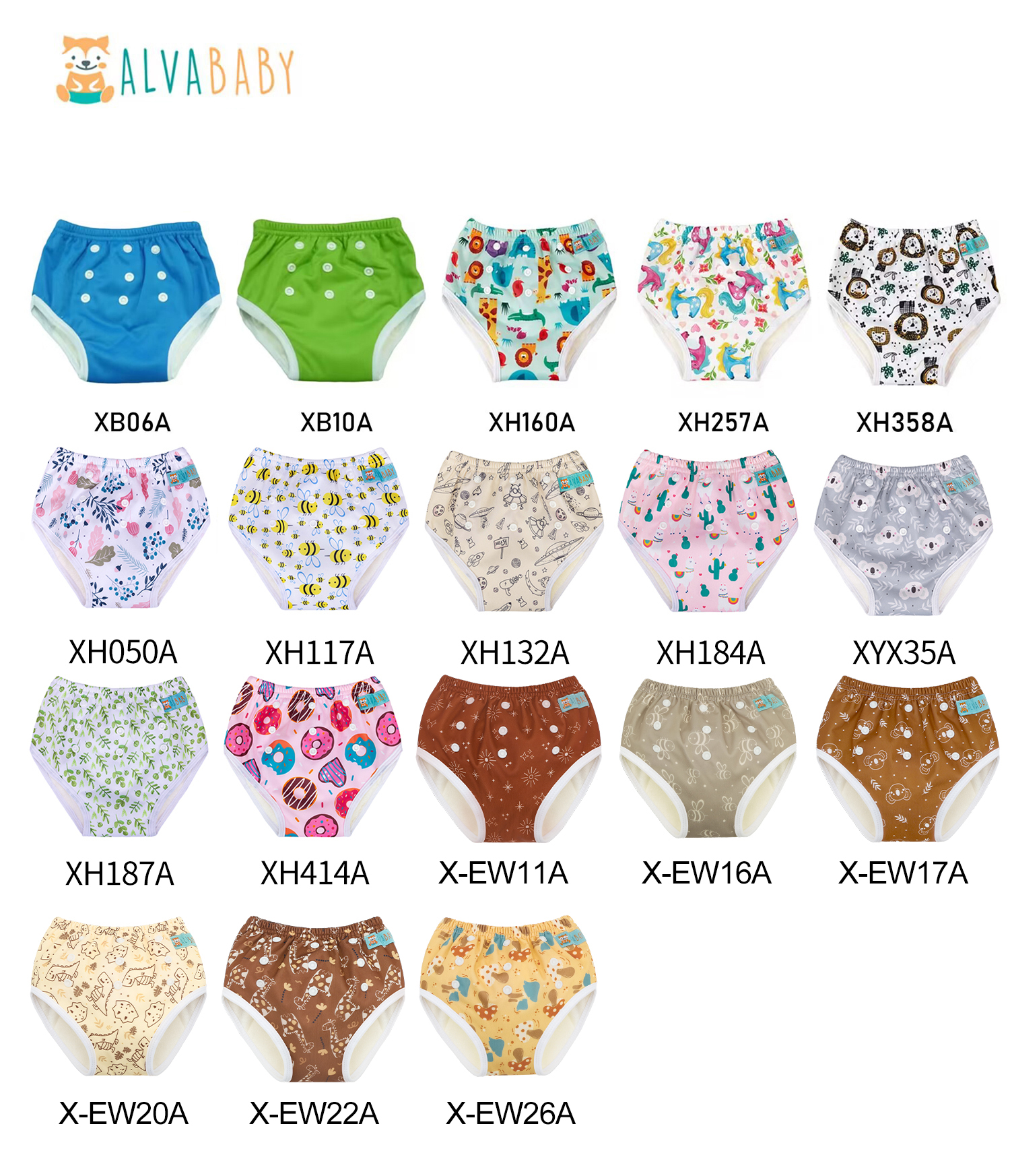(Various Patterns) Bamboo Training Pant – Adjustable & Reusable Potty Training Underwear for Toddlers