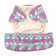 (Various Patterns) Baby Bamboo Diaper with one 4-layer bamboo blend insert - One Size Adjustable & Reusable Cloth Diaper