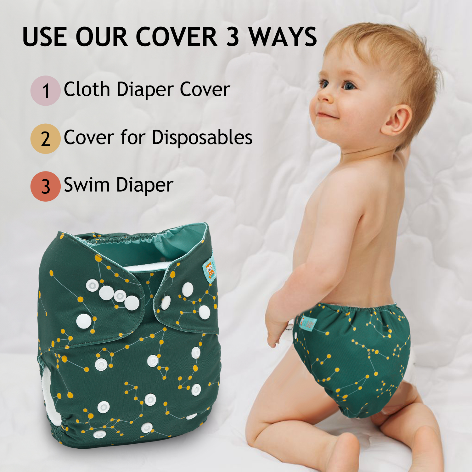 ALVABABY Waterproof Diaper Cover & Swim Diaper – Adjustable Reusable Diaper Shell (CDC-EW37A-WZ)