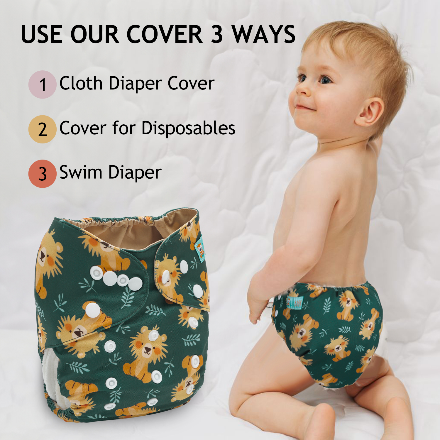 ALVABABY Waterproof Diaper Cover & Swim Diaper – Adjustable Reusable Diaper Shell (CDC-EW40A-WZ)
