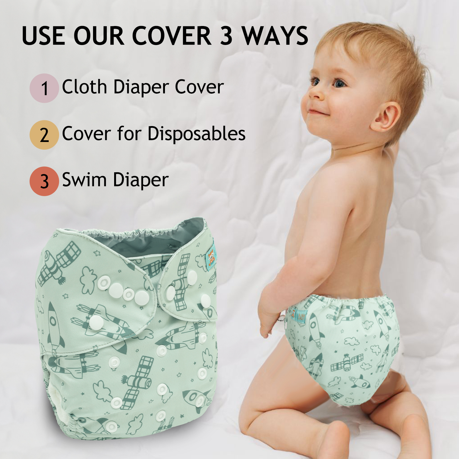 ALVABABY Waterproof Diaper Cover & Swim Diaper – Adjustable Reusable Diaper Shell (CDC-EW44A-WZ)