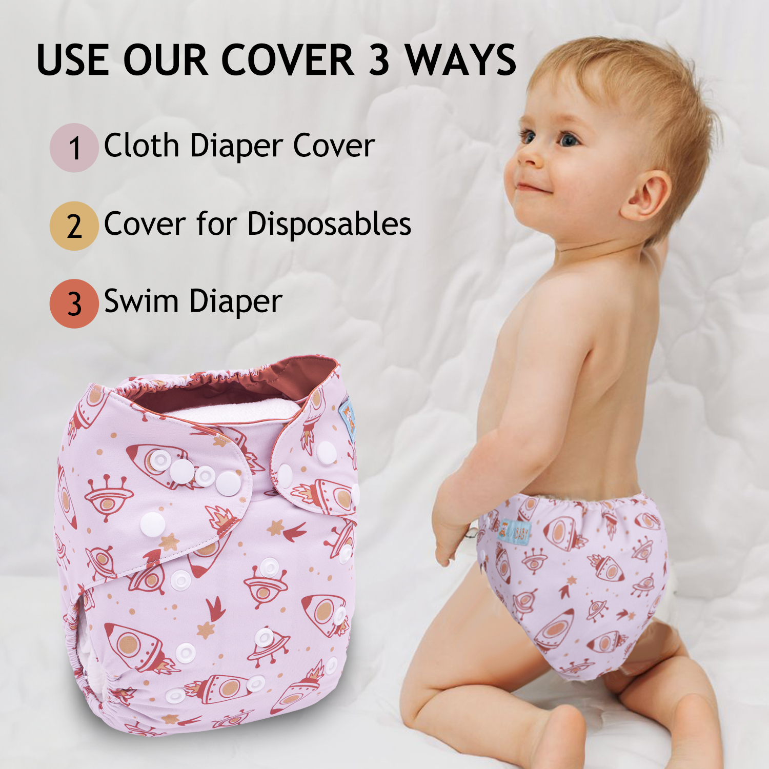 ALVABABY Waterproof Diaper Cover & Swim Diaper – Adjustable Reusable Diaper Shell (CDC-EW53A-WZ)
