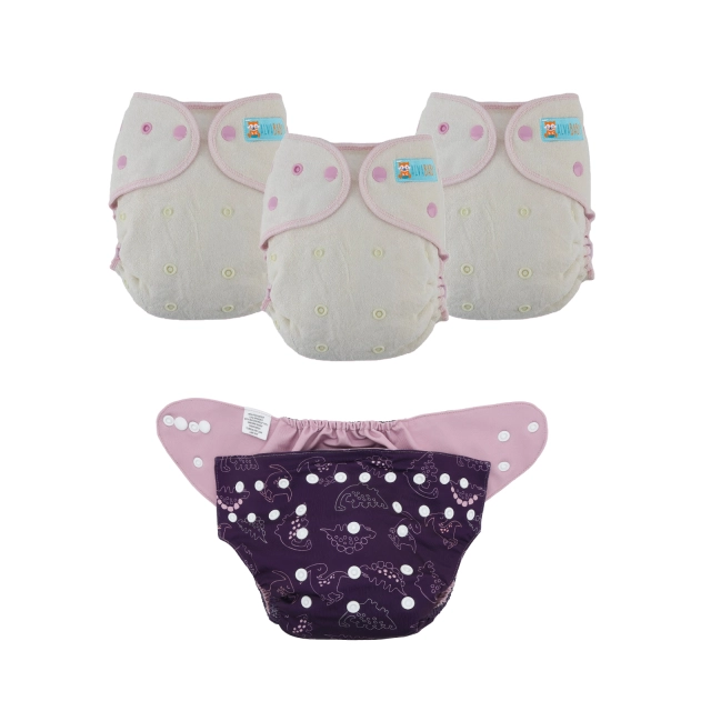 Bundle of 3 Bamboo Fitted Cloth Diapers with 1 Diaper Shell