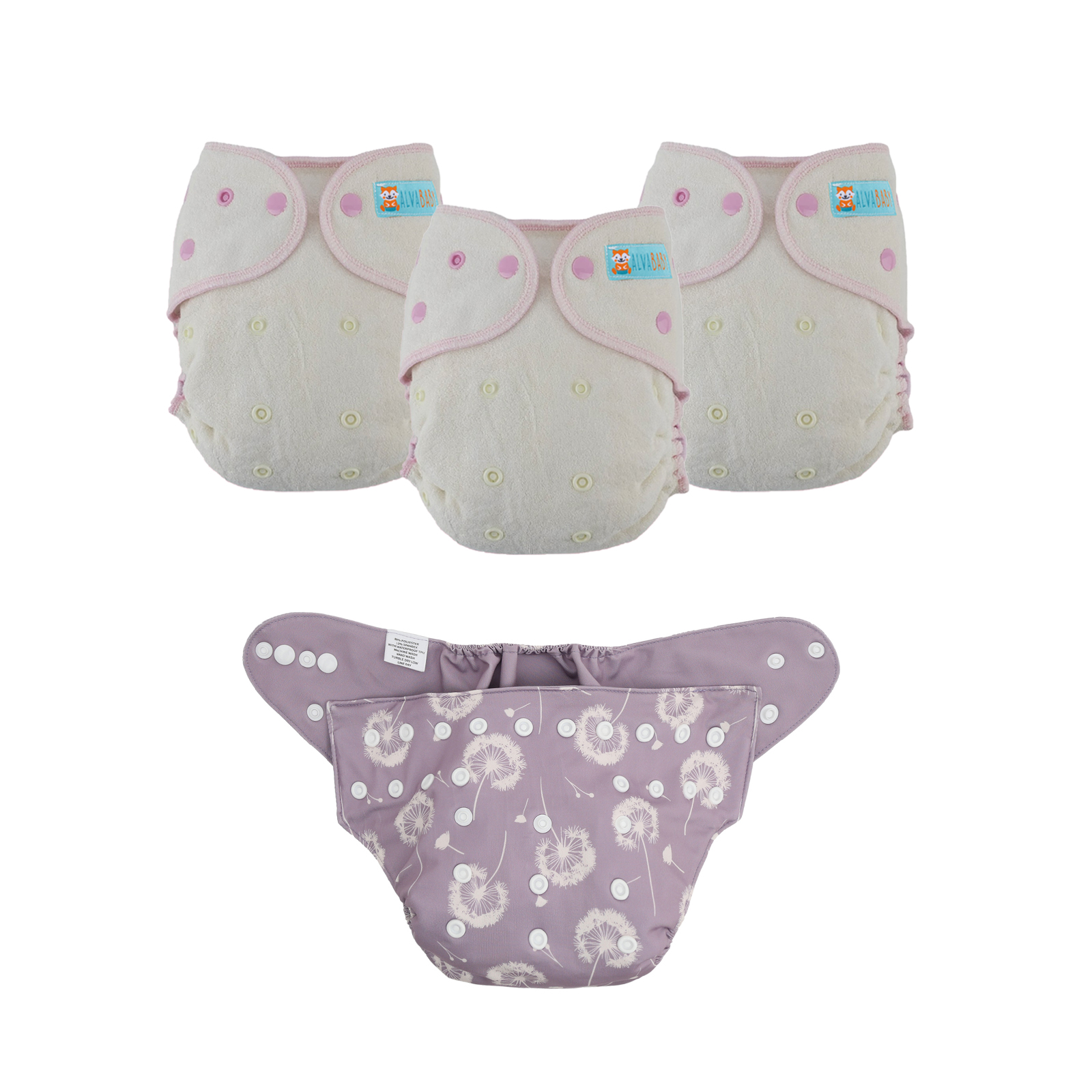 Bundle of 3 Bamboo Fitted Cloth Diapers with 1 Diaper Shell