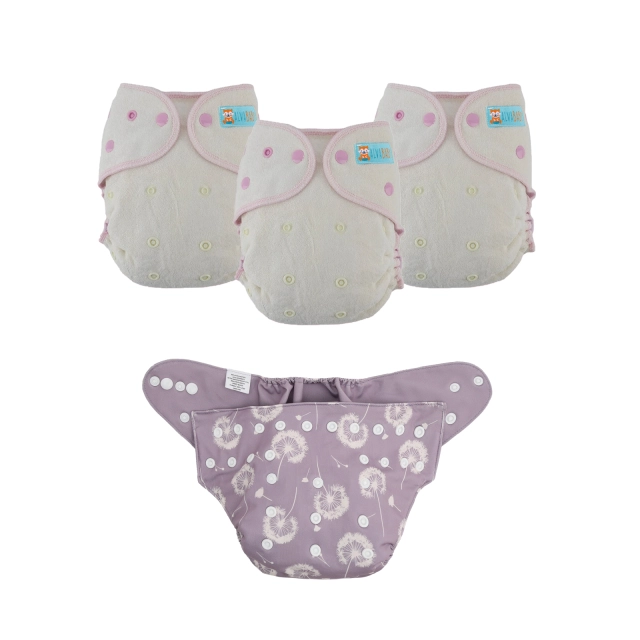 Bundle of 3 Bamboo Fitted Cloth Diapers with 1 Diaper Shell