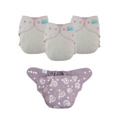 Bundle of 3 Bamboo Fitted Cloth Diapers with 1 Diaper Shell
