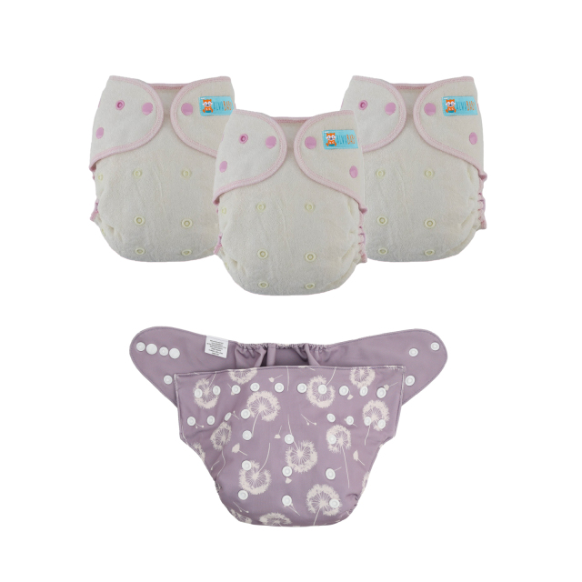 Bundle of 3 Bamboo Fitted Cloth Diapers with 1 Diaper Shell
