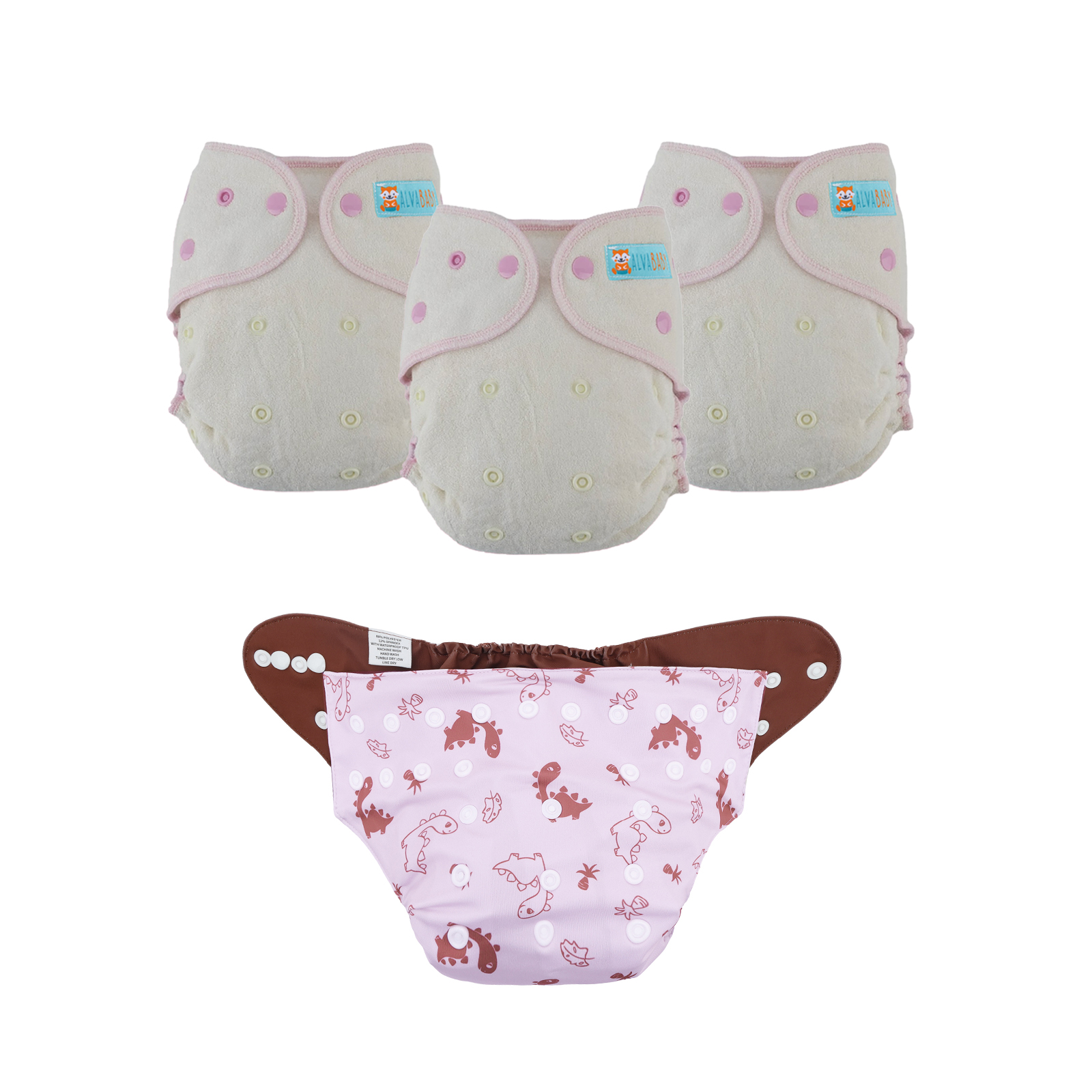 Bundle of 3 Bamboo Fitted Cloth Diapers with 1 Diaper Shell