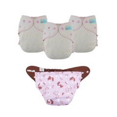 Bundle of 3 Bamboo Fitted Cloth Diapers with 1 Diaper Shell