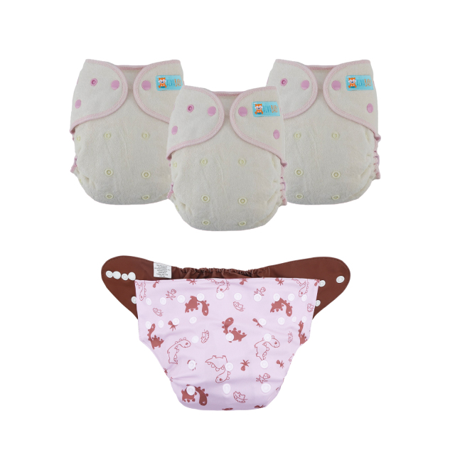 Bundle of 3 Bamboo Fitted Cloth Diapers with 1 Diaper Shell