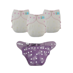 Bundle of 3 Bamboo Fitted Cloth Diapers with 1 Diaper Shell