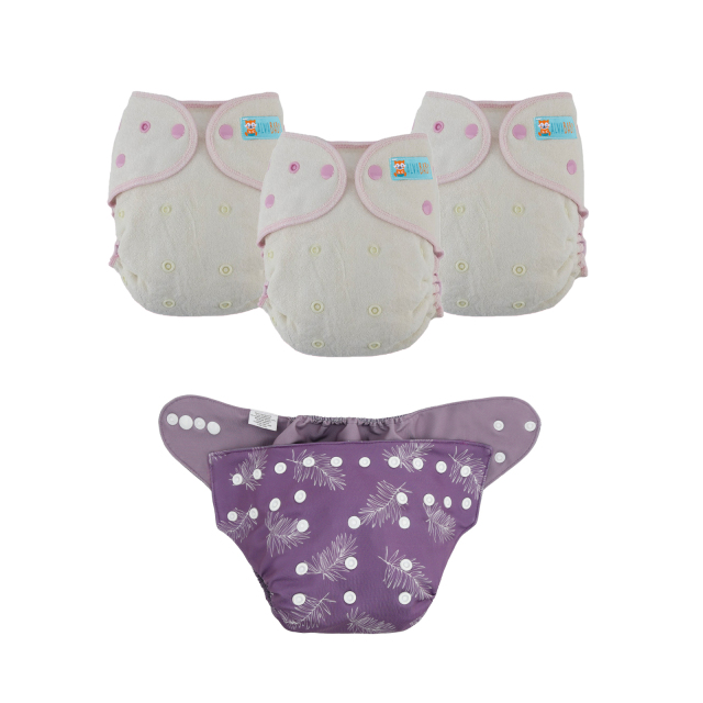 Bundle of 3 Bamboo Fitted Cloth Diapers with 1 Diaper Shell