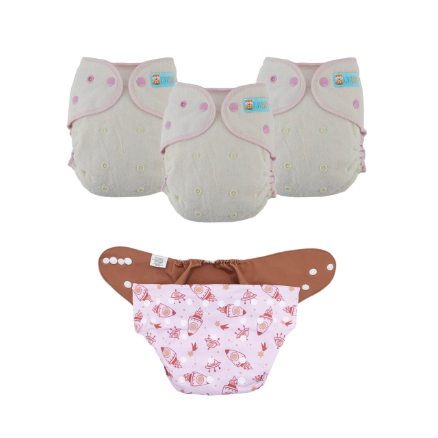Bundle of 3 Bamboo Fitted Cloth Diapers with 1 Diaper Shell