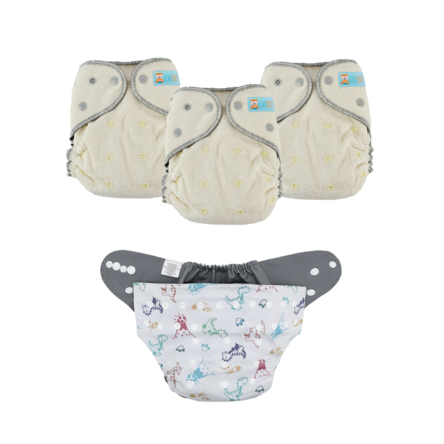 Bundle of 3 Bamboo Fitted Cloth Diapers with 1 Diaper Shell