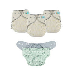 Bundle of 3 Bamboo Fitted Cloth Diapers with 1 Diaper Shell