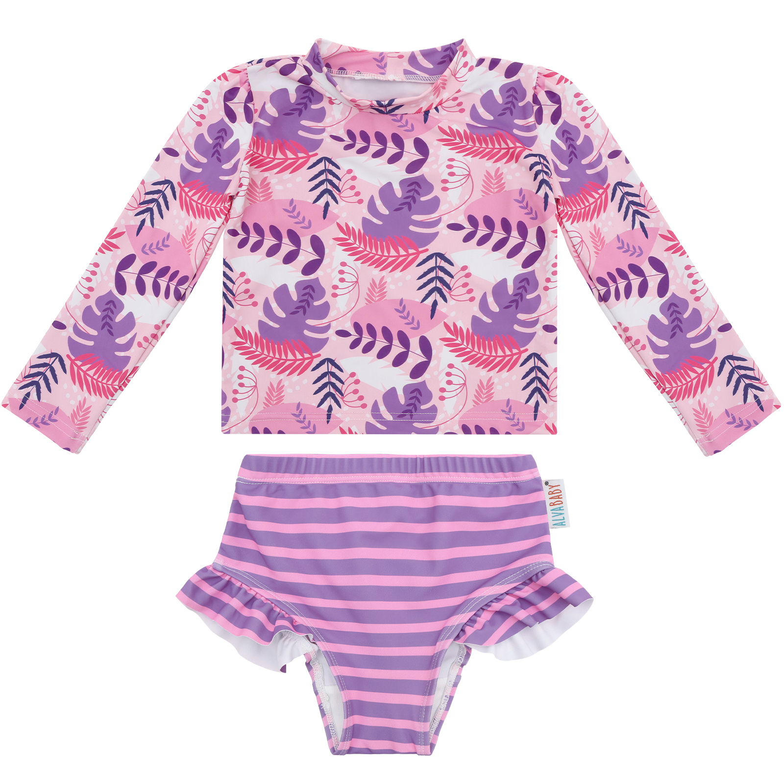 ALVABABY Baby Girl Long Sleeve Swimsuit – Rash Guard Swimwear with UPF 50+ Sun Protection(Leaf, ST-P02)