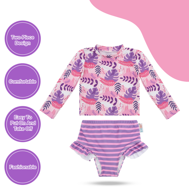 ALVABABY Baby Girl Long Sleeve Swimsuit – Rash Guard Swimwear with UPF 50+ Sun Protection
