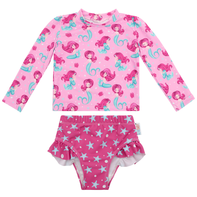 ALVABABY Baby Girl Long Sleeve Swimsuit – Rash Guard Swimwear with UPF 50+ Sun Protection