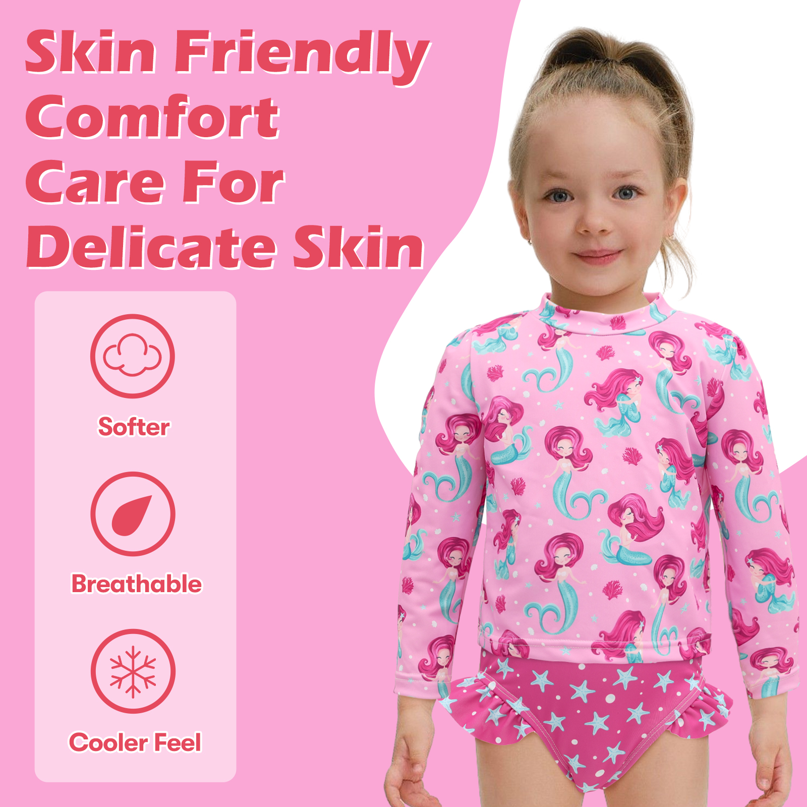 ALVABABY Baby Girl Long Sleeve Swimsuit – Rash Guard Swimwear with UPF 50+ Sun Protection(Mermaid, ST-P04)