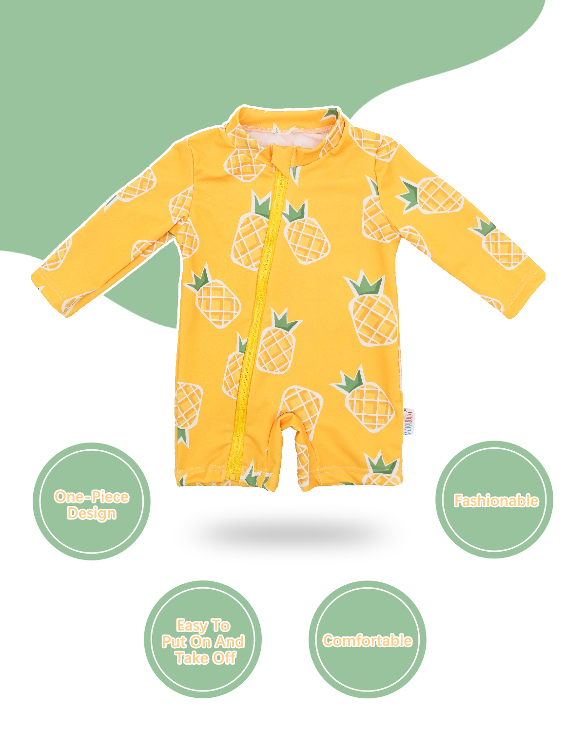 ALVABABY Baby Long Sleeve Swimsuit, One-Piece Rash Guard Set with UPF 50+ Sun Protection(Pineapple, ST-Q04)