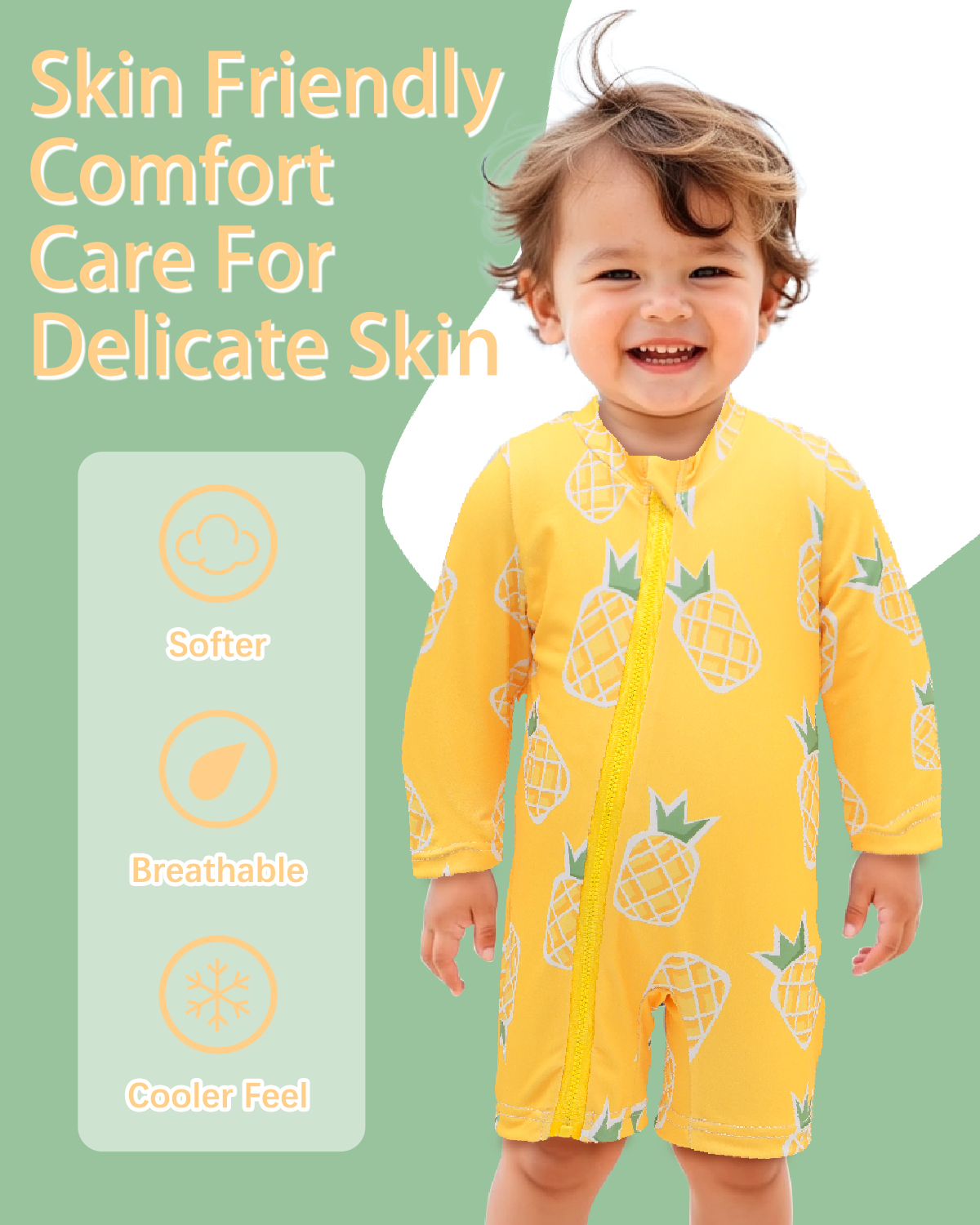 ALVABABY Baby Long Sleeve Swimsuit, One-Piece Rash Guard Set with UPF 50+ Sun Protection(Pineapple, ST-Q04)