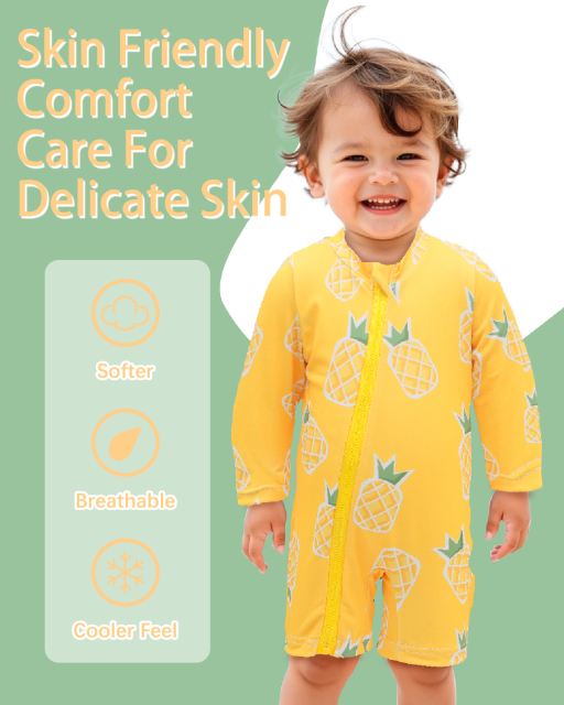 ALVABABY Baby Long Sleeve Swimsuit, One-Piece Rash Guard Set with UPF 50+ Sun Protection