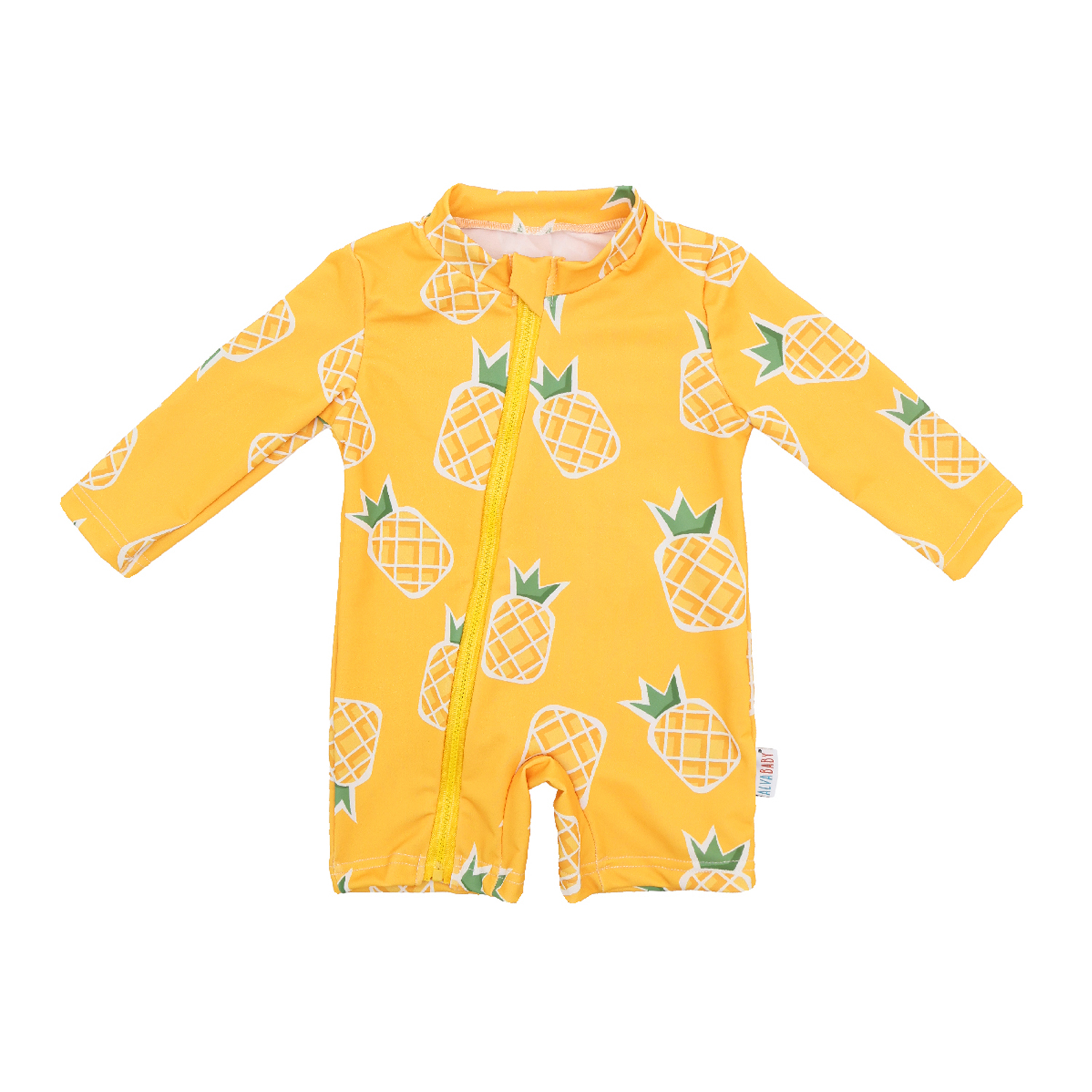 ALVABABY Baby Long Sleeve Swimsuit, One-Piece Rash Guard Set with UPF 50+ Sun Protection(Pineapple, ST-Q04)