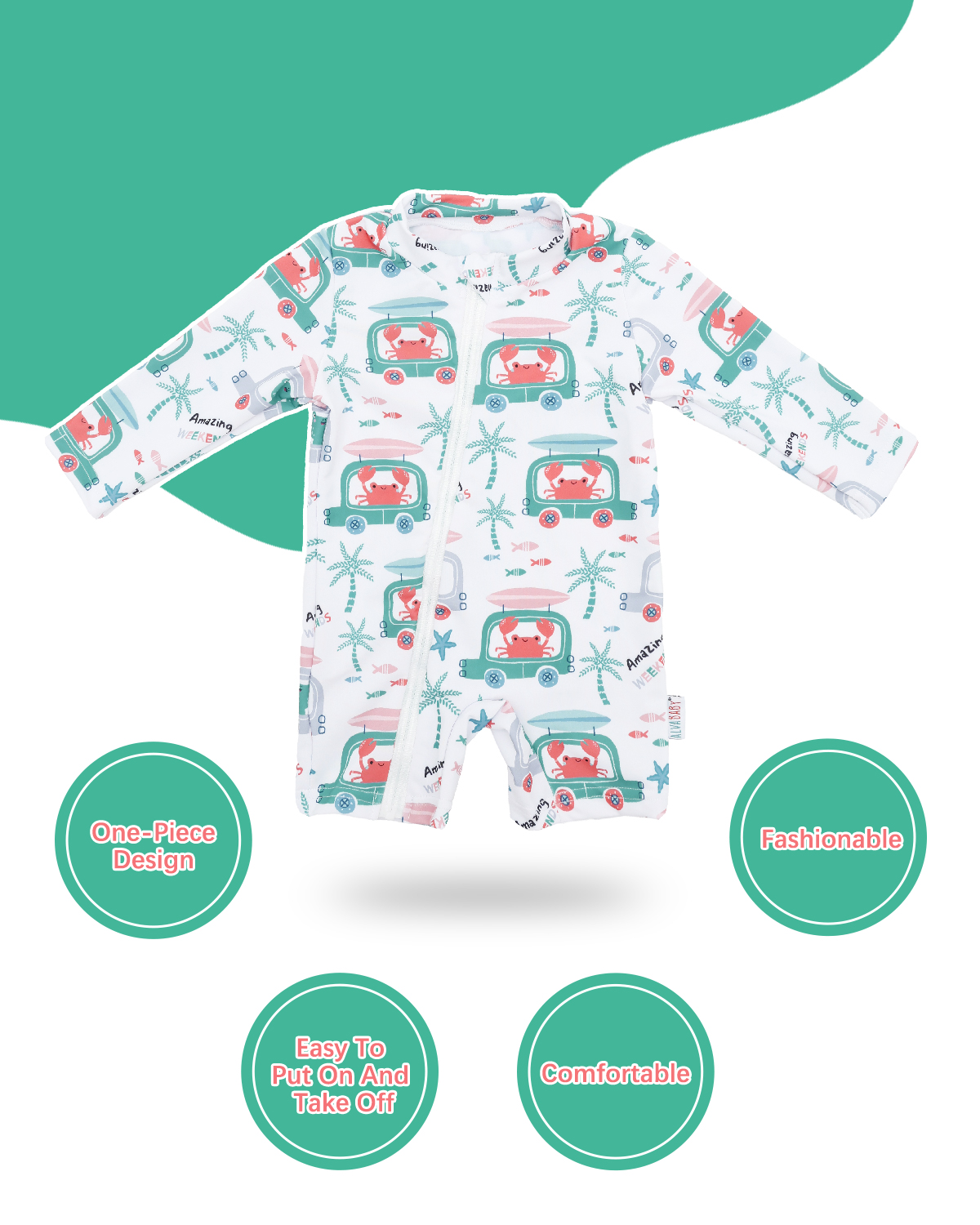 ALVABABY Baby Long Sleeve Swimsuit, One-Piece Rash Guard Set with UPF 50+ Sun Protection(Crab, ST-Q05)