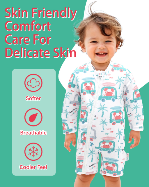 ALVABABY Baby Long Sleeve Swimsuit, One-Piece Rash Guard Set with UPF 50+ Sun Protection