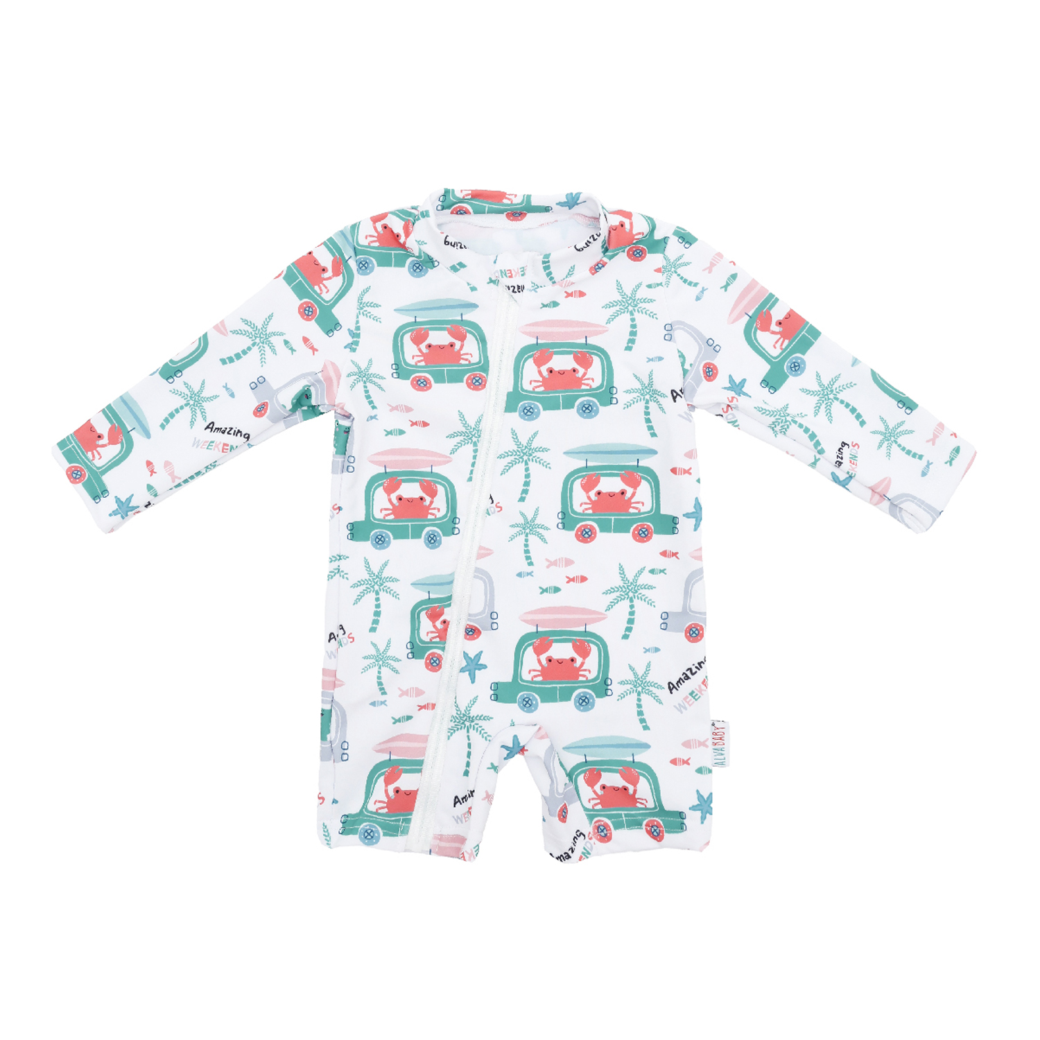 ALVABABY Baby Long Sleeve Swimsuit, One-Piece Rash Guard Set with UPF 50+ Sun Protection(Crab, ST-Q05)