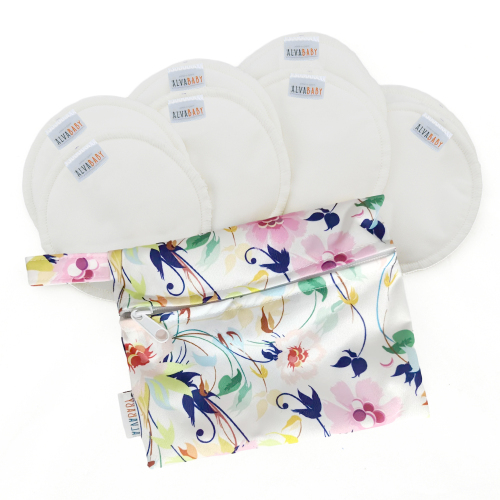 ALVABABY 8-Pack Reusable Nursing Pads – Soft & Absorbent Bamboo Breast Pads for Breastfeeding Moms with Storage Bag (R-B09)