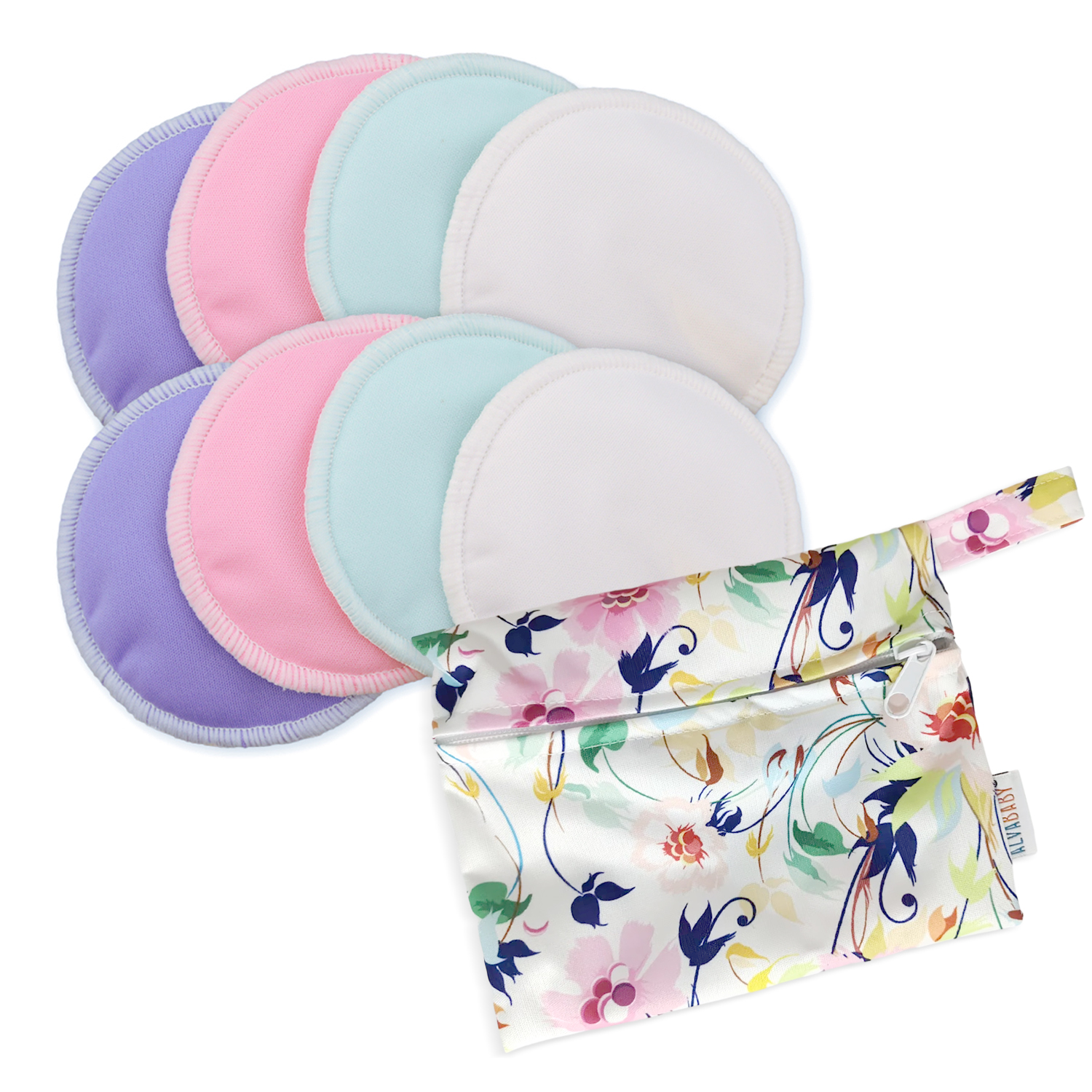 ALVABABY 4-Pairs Reusable Nursing Pads – Soft & Absorbent Bamboo Breast Pads for Breastfeeding Moms with Storage Bag (RD01)