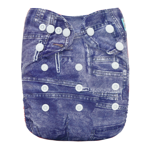 ALVABABY Bamboo Diaper One Size Reusable Cloth Diaper with one 4-layer Bamboo Blend Insert -Jean(BJ01)