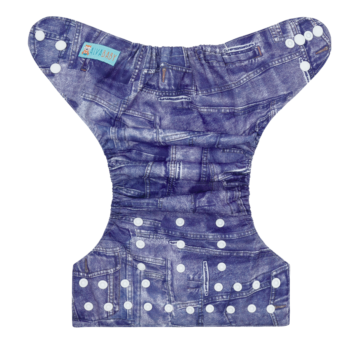 ALVABABY Bamboo Diaper One Size Reusable Cloth Diaper with one 4-layer Bamboo Blend Insert -Jean(BJ01)