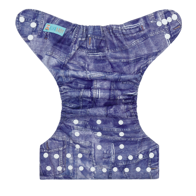 ALVABABY Bamboo Diaper One Size Reusable Cloth Diaper with one 4-layer Bamboo Blend Insert -Jean(BJ01)