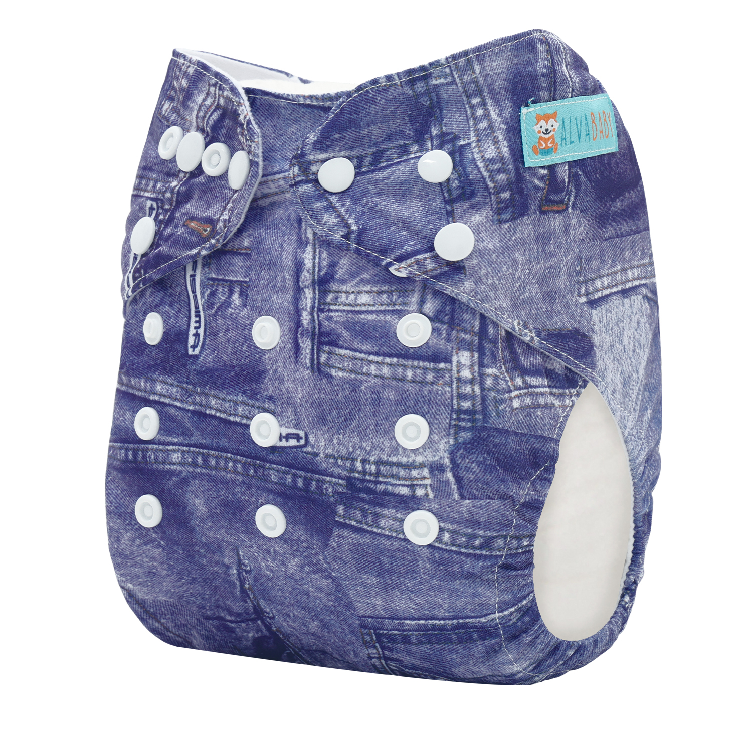 ALVABABY Bamboo Diaper One Size Reusable Cloth Diaper with one 4-layer Bamboo Blend Insert -Jean(BJ01)