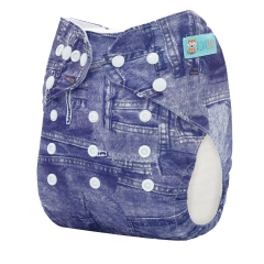 ALVABABY Bamboo Diaper One Size Reusable Cloth Diaper with one 4-layer Bamboo Blend Insert -Jean(BJ01)