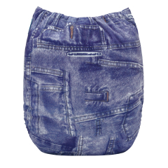 ALVABABY Bamboo Diaper One Size Reusable Cloth Diaper with one 4-layer Bamboo Blend Insert -Jean(BJ01)
