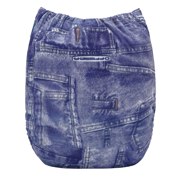 ALVABABY Bamboo Diaper One Size Reusable Cloth Diaper with one 4-layer Bamboo Blend Insert -Jean(BJ01)