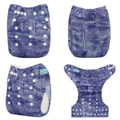 ALVABABY Bamboo Diaper One Size Reusable Cloth Diaper with one 4-layer Bamboo Blend Insert -Jean(BJ01)