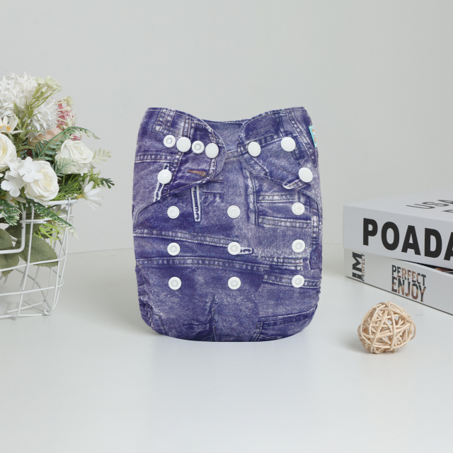 ALVABABY Print Cloth Diaper - One Size Adjustable Washable & Reusable Diaper for Babies and Toddlers (Jeans, J01A)