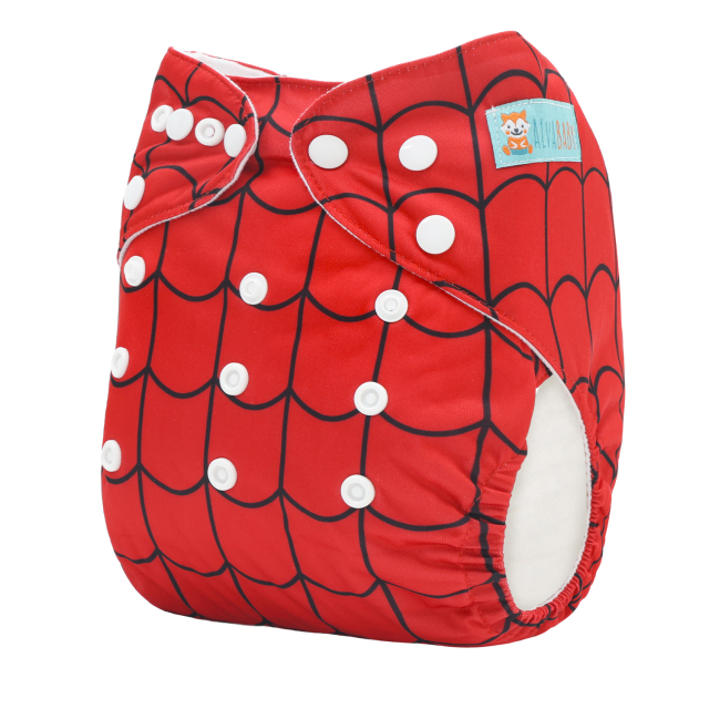 ALVABABY Bamboo Diaper One Size Reusable Cloth Diaper with one 4-layer Bamboo Blend Insert -Spiderman(BN06)