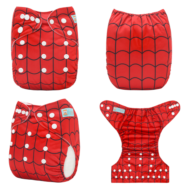 ALVABABY Bamboo Diaper One Size Reusable Cloth Diaper with one 4-layer Bamboo Blend Insert -Spiderman(BN06)