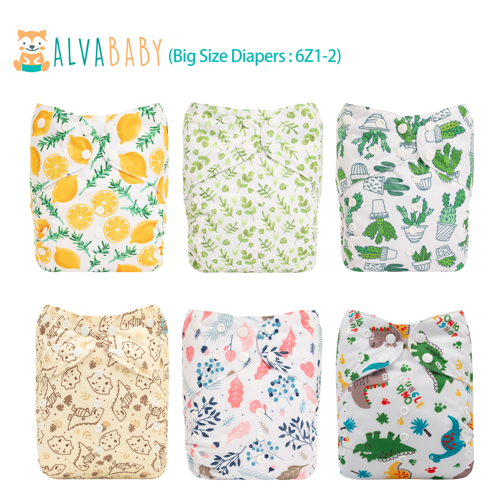 6-Pack Big Size Cloth Diapers with 6 Microfiber Inserts(4 Layer) - Adjustable & Reusable Pocket Diapers for Toddlers